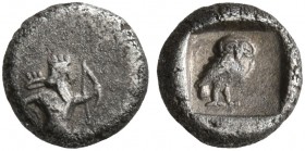 CILICIA. Uncertain. 4th century BC. Tetartemorion (Silver, 5 mm, 0.24 g, 12 h). Persian king or hero in kneeling/running stance to right, holding dagg...