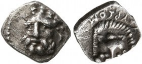 CILICIA. Uncertain. 4th century BC. Hemiobol (Silver, 8 mm, 0.30 g, 6 h). Head of Herakles facing slightly to left. Rev. ΥΑΥΡCΟΜ Facing head of lion. ...