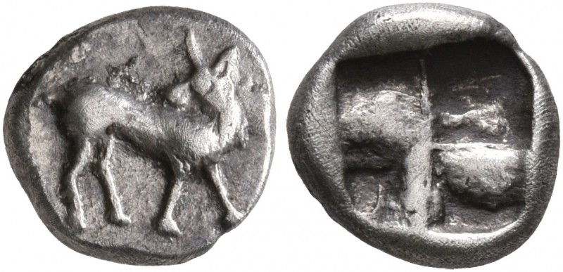 ASIA MINOR. Uncertain. 5th century BC. Obol (Silver, 8 mm, 0.57 g). Bull standin...