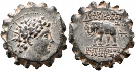 SELEUKID KINGS OF SYRIA. Antiochos VI Dionysos, 144-142 BC. AE (Bronze, 23 mm, 8.25 g, 1 h), Antiochia on the Orontes, 143-142. Radiate and diademed h...