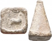 UNCERTAIN EAST. Weight (Lead, 28x2852 mm, 238.65 g), a pyramidal loom weight. Levantine region, circa 3rd century BC to 2nd century AD. Biga (?) to ri...