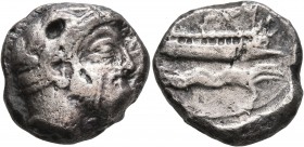 PHOENICIA. Arados. Circa 348/7-339/8 BC. Stater (Silver, 19 mm, 10.26 g, 1 h). Head of Ba'al-Arwad to right, wearing laurel wreath. Rev. Galley right ...
