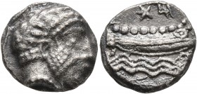 PHOENICIA. Arados. Circa 380-351/0 BC. 1/3 Stater (Silver, 15 mm, 3.15 g, 6 h). Laureate head of Ba'al-Arwad to right. Rev. &#67660;&#67648; ('ma' in ...