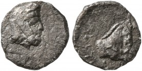 SAMARIA. Circa 375-333 BC. Hemiobol (Silver, 8 mm, 0.28 g, 7 h). Bearded male head to right, wearing satrapal headdress. Rev. Forepart of a horse to r...