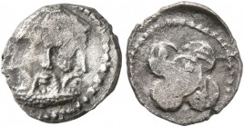 SAMARIA. 'Middle Levantine' Series. Circa 375-333 BC. Obol (Silver, 9 mm, 0.65 g). Triform bearded male head, wearing round cap. Rev. Five Athenian-st...