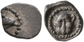 SAMARIA. 'Middle Levantine' Series. Circa 375-333 BC. Hemiobol (Silver, 6 mm, 0.22 g). Dolphin to right. Rev. Facing head of a panther. Meshorer & Qed...