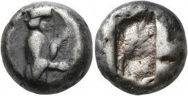 PERSIA, Achaemenid Empire. Time of Darios I, circa 520-505 BC. Siglos (Silver, 13 mm, 5.35 g), Lydo-Milesian standard, Sardes. Half-length bust of Per...