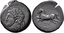 KINGS OF NUMIDIA. Massinissa or Micipsa, 203-148 BC or 148-118 BC. AE (Bronze, 28 mm, 16.10 g, 12 h). Laureate head to left. Rev. Horse galloping left...