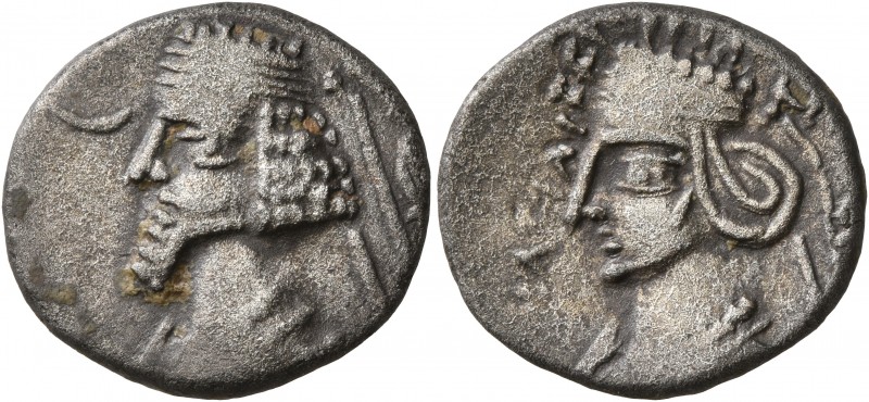 KINGS OF PARTHIA. Phraatakes, with Musa, circa 2 BC-AD 4. Drachm (Silver, 19 mm,...