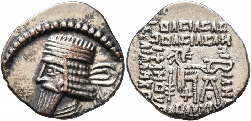 KINGS OF PARTHIA. Vologases I, circa 51-78. Drachm (Silver, 20 mm, 3.70 g, 12 h)...