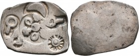 INDIA, Pre-Mauyran (Ganges Valley). Magadha Janapada. 6th-5th century BC. 25 Mashas (Silver, 26 mm, 5.46 g). Five official punches: central 6-armed Ma...