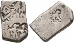 INDIA, Mauryan Empire. Uncertain king. Karshapana (Silver, 10x16 mm, 3.26 g, 4 h), circa 2nd century BC. Three punches: three human figures in one pun...