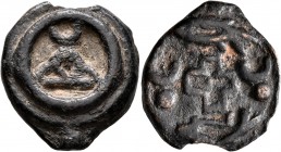 INDIA, Post-Mauryan (Deccan). Anonymous cast coinage. 2nd-1st century BC. AE (Bronze, 22 mm, 8.15 g), Andhra region, circa 200 BC. Crescent above thre...