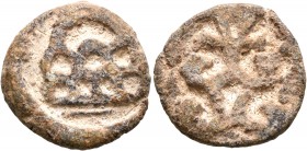 INDIA, Post-Mauryan (Deccan). Chutus of Banavasi. Anonymous issues, circa 30 BC-AD 345. Fraction (Lead, 18 mm, 4.88 g). Eight-arched hill. Rev. Srivat...