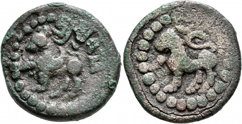 INDIA, Post-Gupta (Nepal). Lichchhavis. Amshuvarman, 605-621. AE (Bronze, 26 mm,...