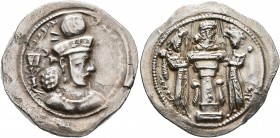 SASANIAN KINGS. Shahpur III, 383-388. Drachm (Silver, 25 mm, 4.51 g, 3 h), ART (Ardashir-Khwarrah). MZDYSN BGY ŠHPWHLY MLKAn MLKA ('Worshipper of Lord...