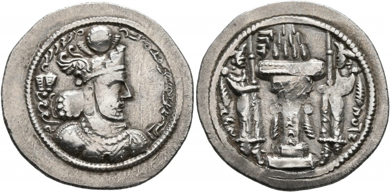 SASANIAN KINGS. Bahram IV, 388-399. Drachm (Silver, 24 mm, 4.15 g, 4 h), BBA (th...