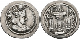 SASANIAN KINGS. Bahram IV, 388-399. Drachm (Silver, 24 mm, 4.15 g, 4 h), BBA (the camp mint). MZDYSN BGY WLHL'N MLKAn MLKA ('Worshipper of Lord Mazda,...