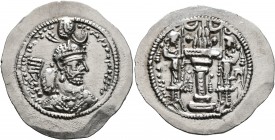 SASANIAN KINGS. Yazdgard I, 399-420. Drachm (Silver, 29 mm, 4.14 g, 3 h), LD (Ray). MZDYSN BGY L'MŠTLY YZDKLTY MLKAn MLKA ('Worshipper of Lord Mazda, ...