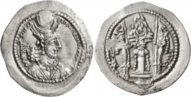 SASANIAN KINGS. Bahram V, 420-438. Drachm (Silver, 29 mm, 3.64 g, 3 h), ART (Ardashir-Kwarrah). WLHL'N MLKAn MLKA ZY KLPKL ('Wahram, King of Kings, th...