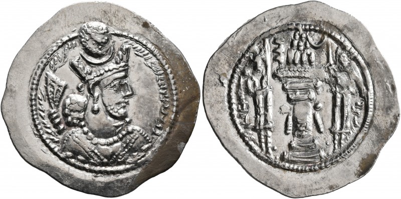 SASANIAN KINGS. Bahram V, 420-438. Drachm (Silver, 30 mm, 4.20 g, 3 h), AW (Ohrm...