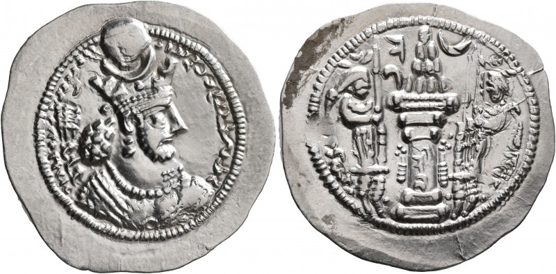 SASANIAN KINGS. Bahram V, 420-438. Drachm (Silver, 29 mm, 4.18 g, 4 h), AY (Eran...