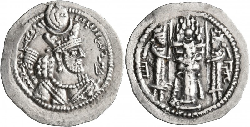SASANIAN KINGS. Bahram V, 420-438. Drachm (Silver, 27 mm, 4.19 g, 3 h), BYŠ (Bis...