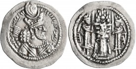 SASANIAN KINGS. Bahram V, 420-438. Drachm (Silver, 27 mm, 4.19 g, 3 h), BYŠ (Bishapur). WLHL'N MLKAn MLKA ZY KLPKL ('Wahram, King of Kings, the Benefa...