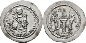 SASANIAN KINGS. Bahram V, 420-438. Drachm (Silver, 27 mm, 4.13 g, 5 h), LD (Ray). MZDYSN BGY WLHL'N MLKAn MLKA ('Worshipper of Lord Mazda, 'God' Wahra...