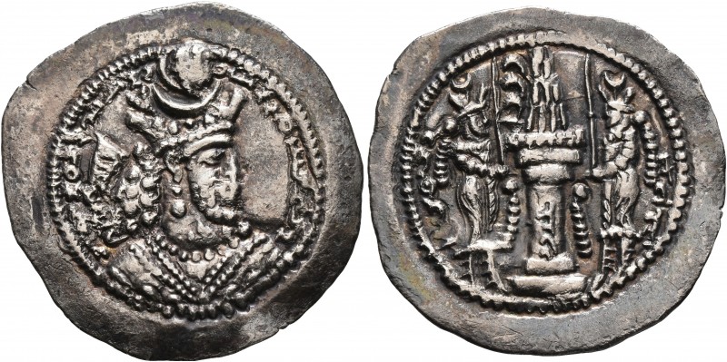 SASANIAN KINGS. Bahram V, 420-438. Drachm (Silver, 29 mm, 3.93 g, 4 h), ŠY (Shir...