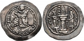 SASANIAN KINGS. Bahram V, 420-438. Drachm (Silver, 29 mm, 3.93 g, 4 h), ŠY (Shiraz). MZDYSN BGY WLHL'N MLKAn MLKA ('Worshipper of Lord Mazda, 'God' Wa...