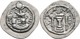 SASANIAN KINGS. Peroz I, 457/9-484. Drachm (Silver, 28 mm, 4.00 g, 3 h), BBA (the camp mint). MZDYSN BGY KDY PYLWCY ('Worshipper of Lord Mazda, 'God' ...