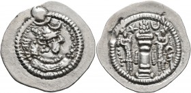 SASANIAN KINGS. Peroz I, 457/9-484. Drachm (Silver, 29 mm, 4.18 g, 3 h), MA (Media). MZDYSN BGY KDY PYLWCY ('Worshipper of Lord Mazda, 'God' King Pero...