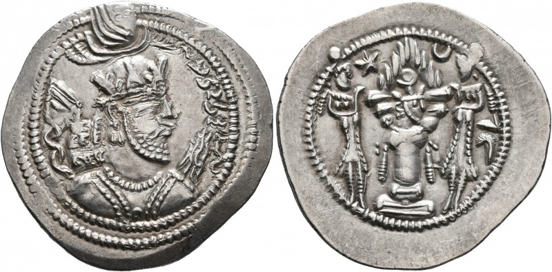 SASANIAN KINGS. Balash, 484-488. Drachm (Silver, 27 mm, 4.10 g, 3 h), NY (Nihawa...