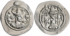 SASANIAN KINGS. Kavadh I, first reign, 488-497. Drachm (Silver, 29 mm, 4.15 g, 3 h), KA (mint in Fars). KW'T ('Kavadh' in Pahlawi) Draped bust of Kava...