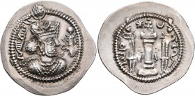 SASANIAN KINGS. Jamasp, 497-499. Dirham (Silver, 29 mm, 4.20 g, 3 h), WH (Weh-Andiyok-Shapur), RY 1 = AD 497/8. G'M ('Jamasp' in Pahlawi) Draped bust ...