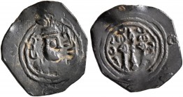 SASANIAN KINGS. Khosrau I, 531-579. Pashiz (Bronze, 14 mm, 0.56 g, 1 h), ŠY (Shiraz), RY 19 = AD 550. Draped bust of Khosrau I to right, wearing mural...