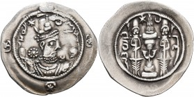 SASANIAN KINGS. Hormizd IV, 579-590. Drachm (Silver, 31 mm, 3.95 g, 4 h), GD (Gay), RY 12 = AD 590. Draped bust of Hormizd IV to right, wearing elabor...