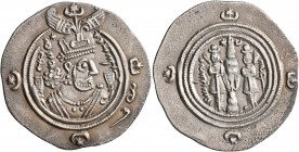 SASANIAN KINGS. Khosrau II, 591-628. Drachm (Silver, 30 mm, 4.08 g, 4 h), AHM (Hamadan), RY 24 = AD 613/4. Draped bust of Khosrau II to right, wearing...