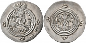 SASANIAN KINGS. Khosrau II, 591-628. Drachm (Silver, 31 mm, 4.14 g, 10 h), ŠY (Shiraz), RY 26 = AD 615/6. Draped bust of Khosrau II to right, wearing ...