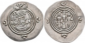 SASANIAN KINGS. Khosrau II, 591-628. Drachm (Silver, 34 mm, 4.12 g, 10 h), DA (Darabjird), RY 29 = AD 619/20. Draped bust of Khosrau II to right, wear...