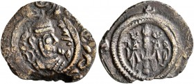 SASANIAN KINGS. Khosrau II, 591-628. Pashiz (Bronze, 16 mm, 1.09 g, 12 h), ST (Stakhr), date illegible. Draped bust of Khosrau II to right, wearing el...