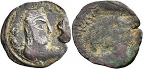 HUNNIC TRIBES, Alchon Huns. Zabokho, circa 450-500. Drachm (Silver, 25 mm, 3.73 g). [ςαβοχο...] ('Zabokho...' in Bactrian) Bust of Zabokho with elonga...