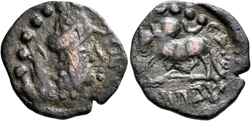 HUNNIC TRIBES, Alchon Huns. Mihirakula, circa 515-540. AE (Bronze, 19 mm, 2.35 g...