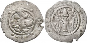 HUNNIC TRIBES, Hephthalites. Drachm (Silver, 31 mm, 3.21 g, 4 h), imitating a drachm of the Sasanian King Peroz I (457/9-484) from Balkh. Termez (?), ...