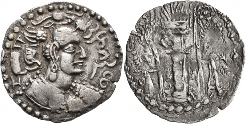 HUNNIC TRIBES, Nezak Huns. Drachm (Silver, 26 mm, 3.88 g, 4 h), š-group, early s...