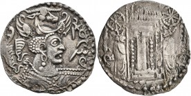 HUNNIC TRIBES, Nezak Huns. Drachm (Silver, 26 mm, 3.26 g, 3 h), a-group, Kapisi, circa 550-600. nycky MLK - a ('Nezak King' in Pahlawi) Bust with elon...