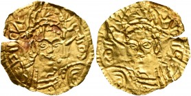 LOCAL ISSUES, Silk Road Region. Circa 5th-8th centuries. Bracteate (Gold, 16 mm, 0.18 g, 12 h), imitating a solidus of Justinian I from Constantinopol...