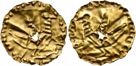 LOCAL ISSUES, Silk Road Region. Circa 5th-8th centuries. Bracteate (Gold, 16 mm, 0.33 g). Bird standing right within pelleted border. Rev. Incuse of o...