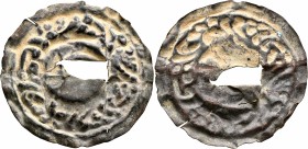 LOCAL ISSUES, Silk Road Region. Circa 5th-8th centuries. Bracteate (Bronze, 47 mm, 3.72 g). Uncertain design (pseudo-legend in Sogdian?). Rev. Incuse ...